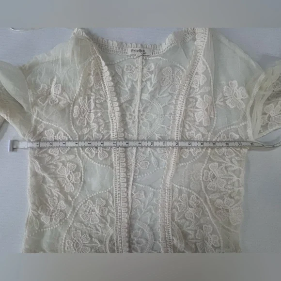 Rebellion Again Mesh & Floral Embroidery Open Cardigan Bed Jacket L - Picture 6 of 8
